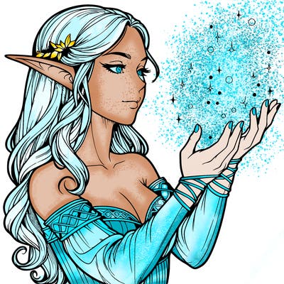 realistic elf girl doing magic