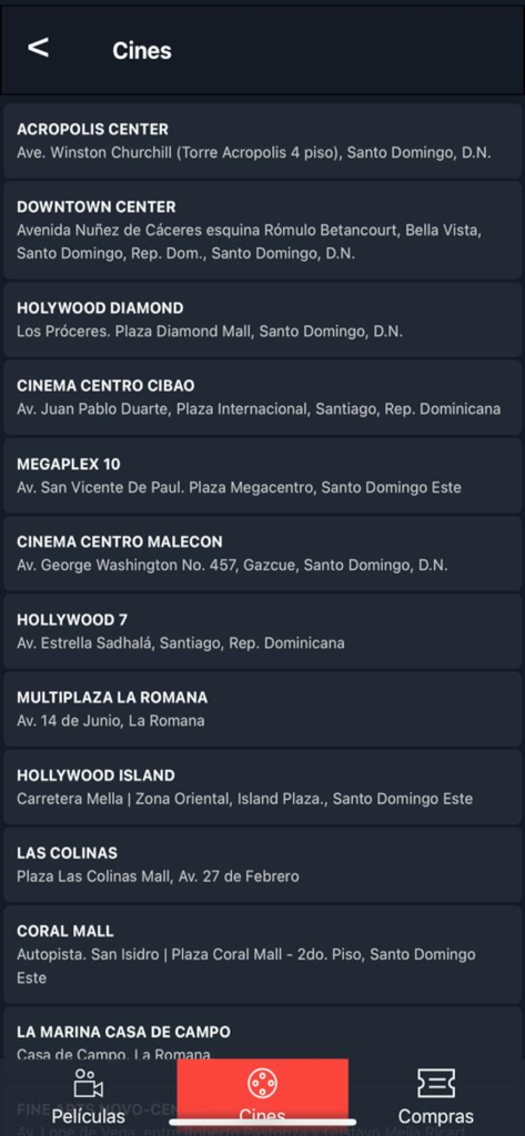 Caribbean Cinemas - Uma lista de locais e endereços de cinemas no aplicativo Caribbean Cinemas