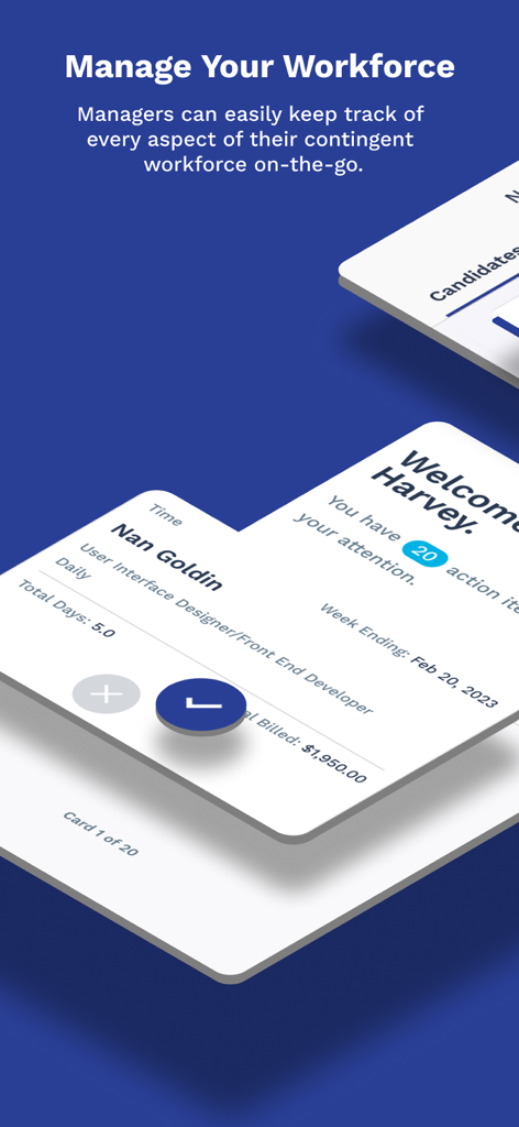 Magnit VMS Mobile app interface showing manager dashboard for contingent workforce management