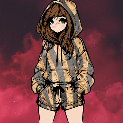 realistic girl in shorts and hoodie