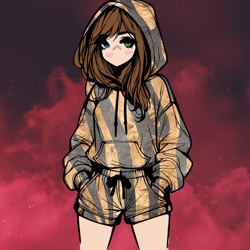 realistic girl in shorts and hoodie