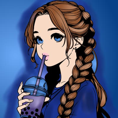 realistic girl with braided hair drinking boba
