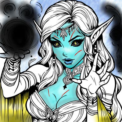 realistic scary beautiful elf sorceress casting spell