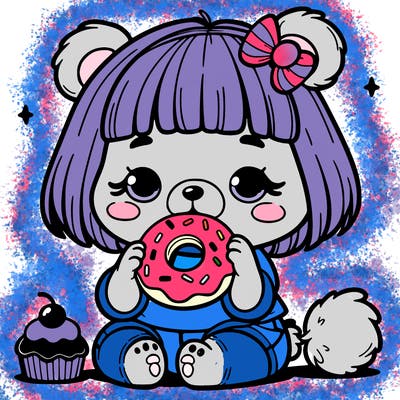 girl bear eating a donut