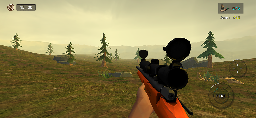 First person perspective of a hunting rifle in an open field in Wild Duck Hunter