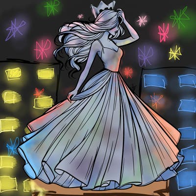 realistic woman with dress flowing in the wind