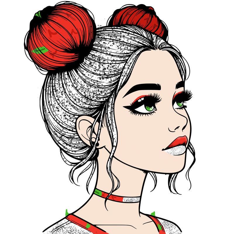 realistic girl with buns on the top of her head