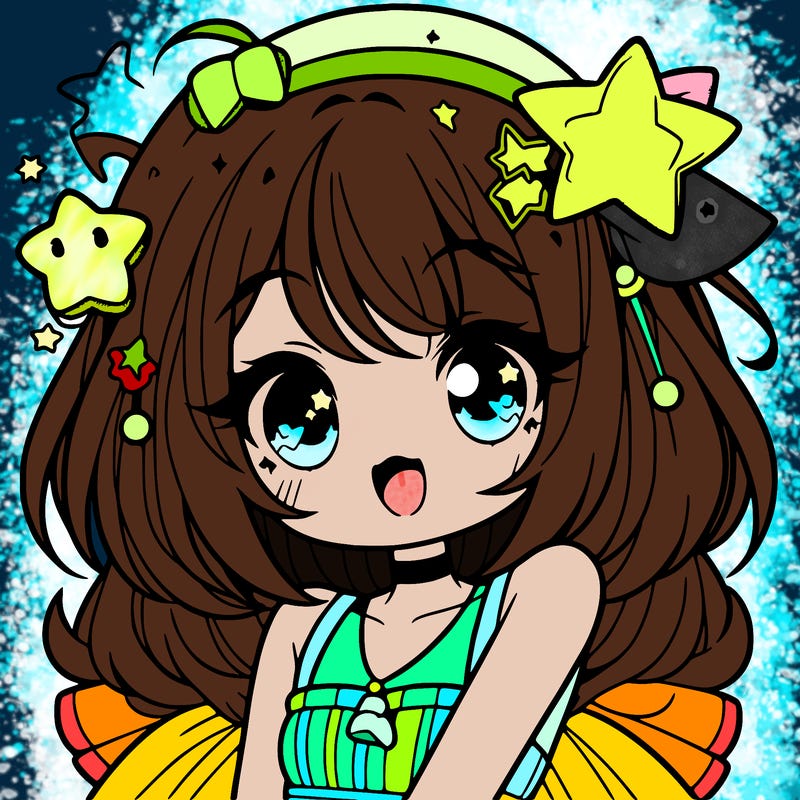 cute anime girl with star accessories