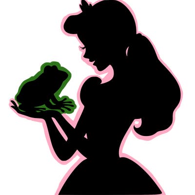 a shadow of a princess holding a frog realistic