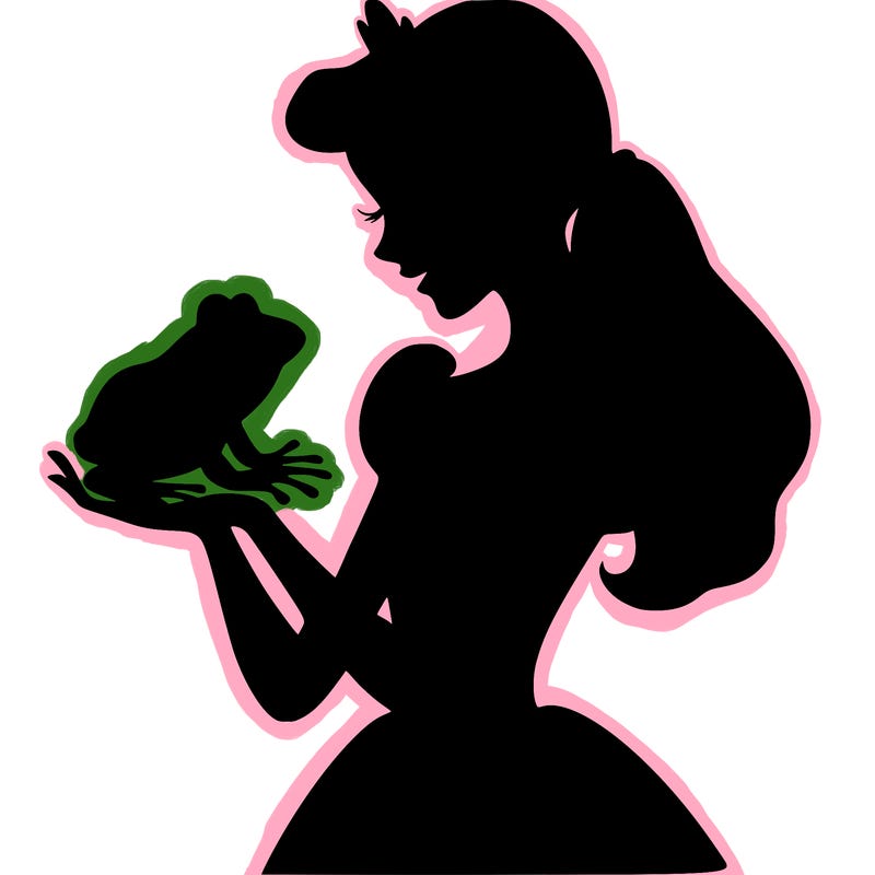 a shadow of a princess holding a frog realistic