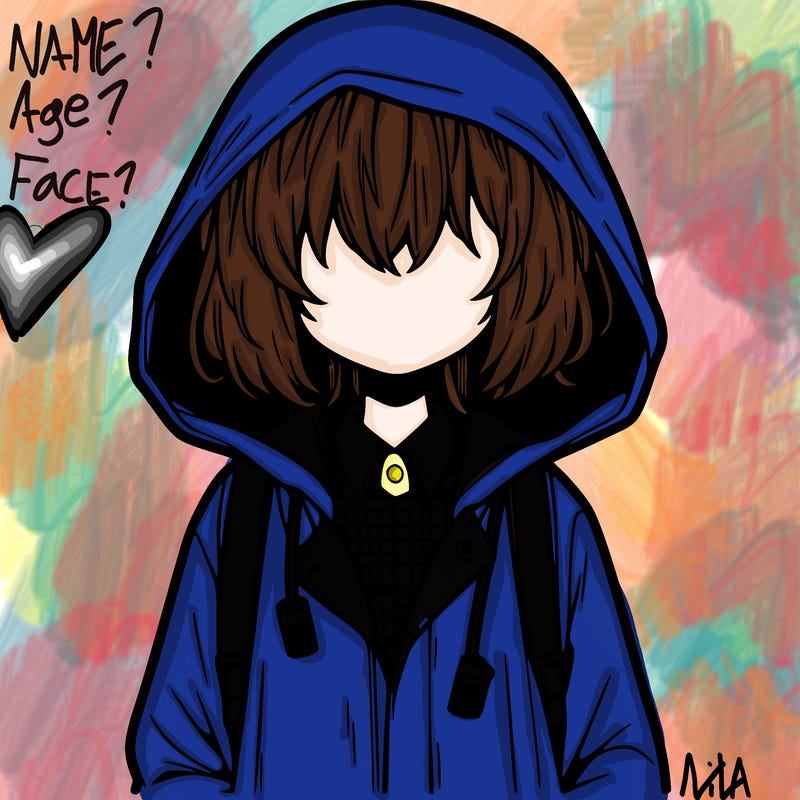 little anime girl in a raincoat her hair is covering her eyes she has a lighter