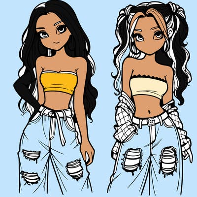 2 girls in crop tops and baggy jeans ripped