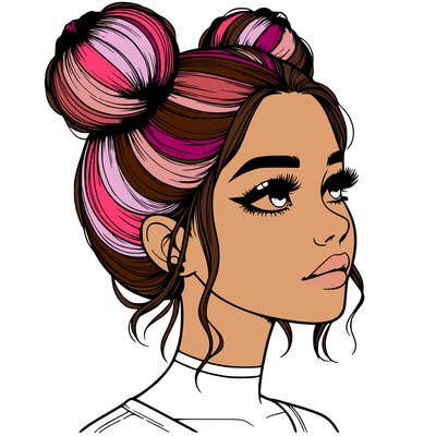realistic girl with buns on the top of her head