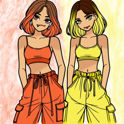 two girls with crop top with baggy pants