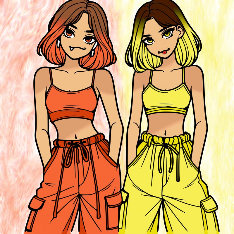 two girls with crop top with baggy pants