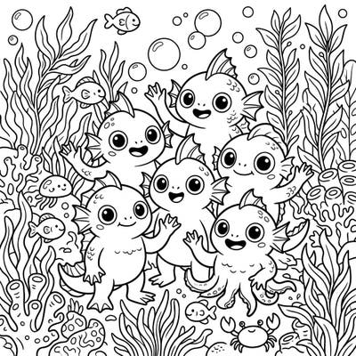 Explore a delightful underwater world filled with friendly Eldritch Deep Ones and charming sea creatures. This engaging coloring page is perfect for kids to spark their imagination and creativity.