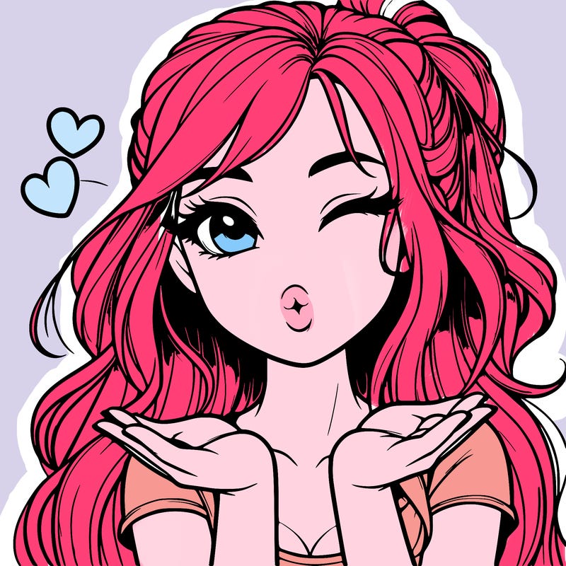 realistic girl winking and blowing a kiss while making heart hands
