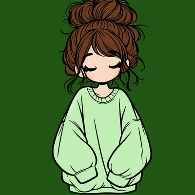 girl with baggy sweatshirt and messy bun