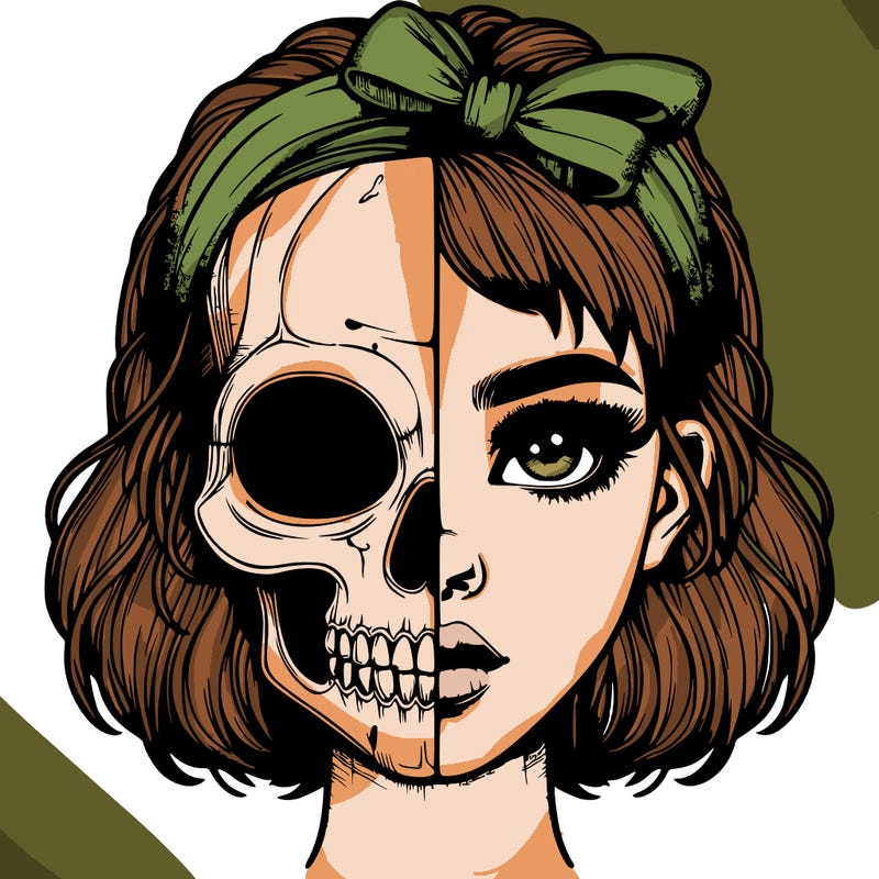 realistic girl with half skull mask