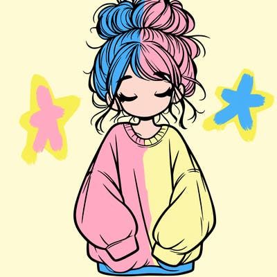 girl with baggy sweatshirt and messy bun