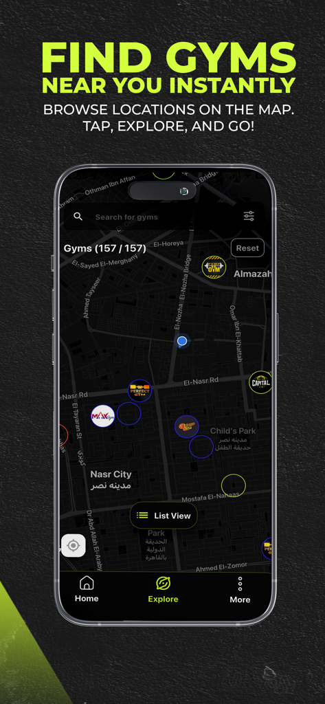 FitClan: Your Fitness Hub - FitClan mobile app map interface displaying local gym locations for users to explore and find gyms instantly
