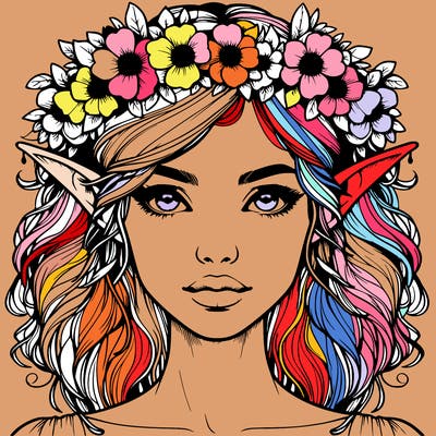 realistic female elf with flower crown