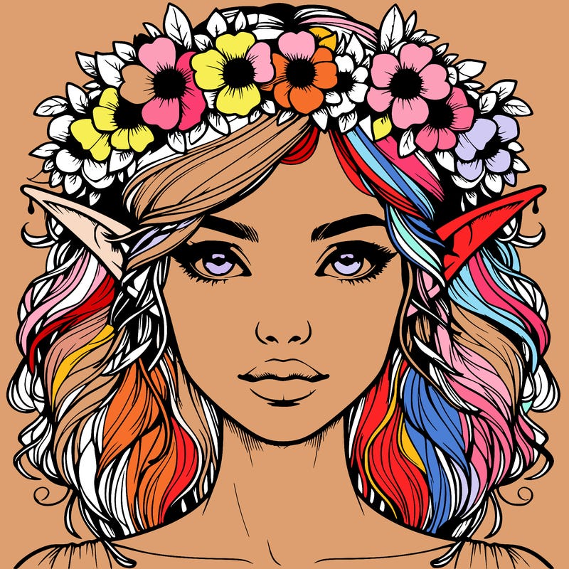 realistic female elf with flower crown