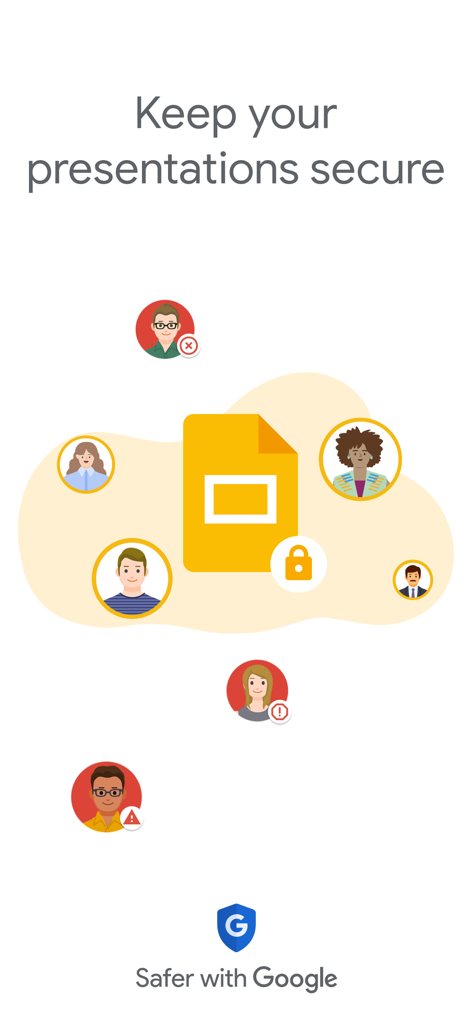 Graphic illustrating secure presentation sharing and user access control in Google Slides