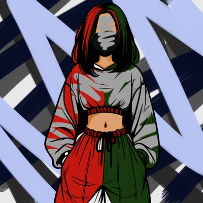 realistic girl faceless with baggy pants and a crop top