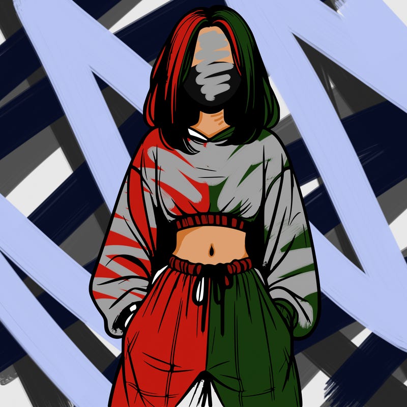 realistic girl faceless with baggy pants and a crop top