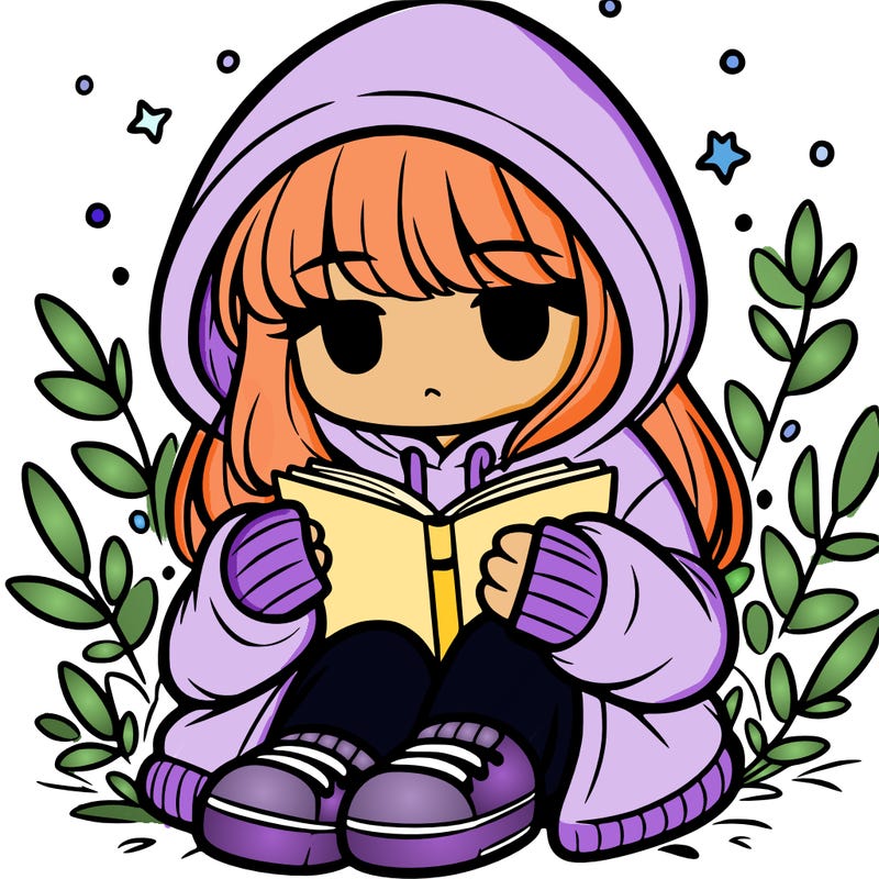 girl in oversized hoodie reading a book