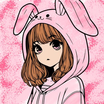 realistic girl wearing a bunny hoodie