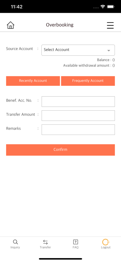OK BANK Mobile - Internal fund transfer interface on OK BANK Mobile app overbooking screen