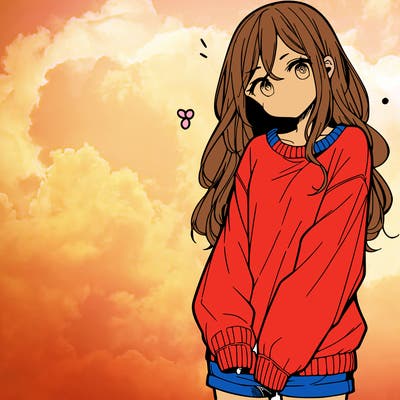manga teen girl  in a sweater and baggy pants