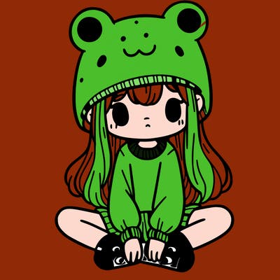 a girl wearing a frog hat and some frog socks
