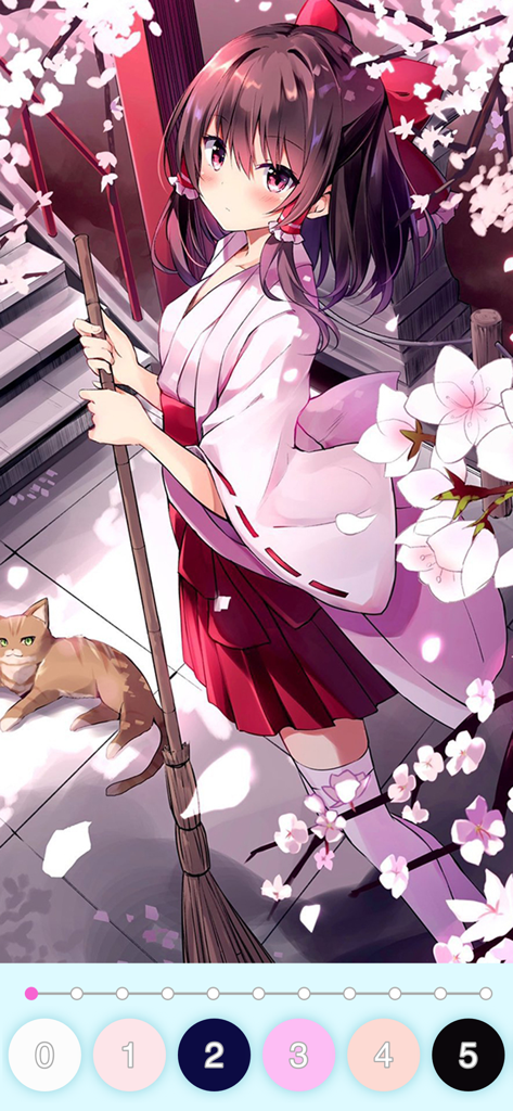 Anime Color - Paint by Number - Chica anime con vestido tradicional con flores de cerezo en una pantalla de pintura por número