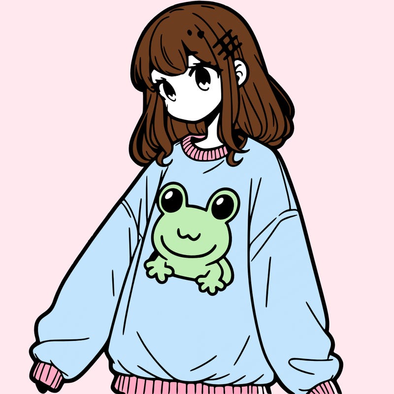 girl wearing frogging sweatshirt