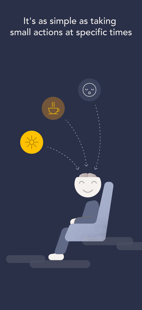 Illustration of a person on a plane with icons for light exposure, caffeine, and sleep pointing to their brain