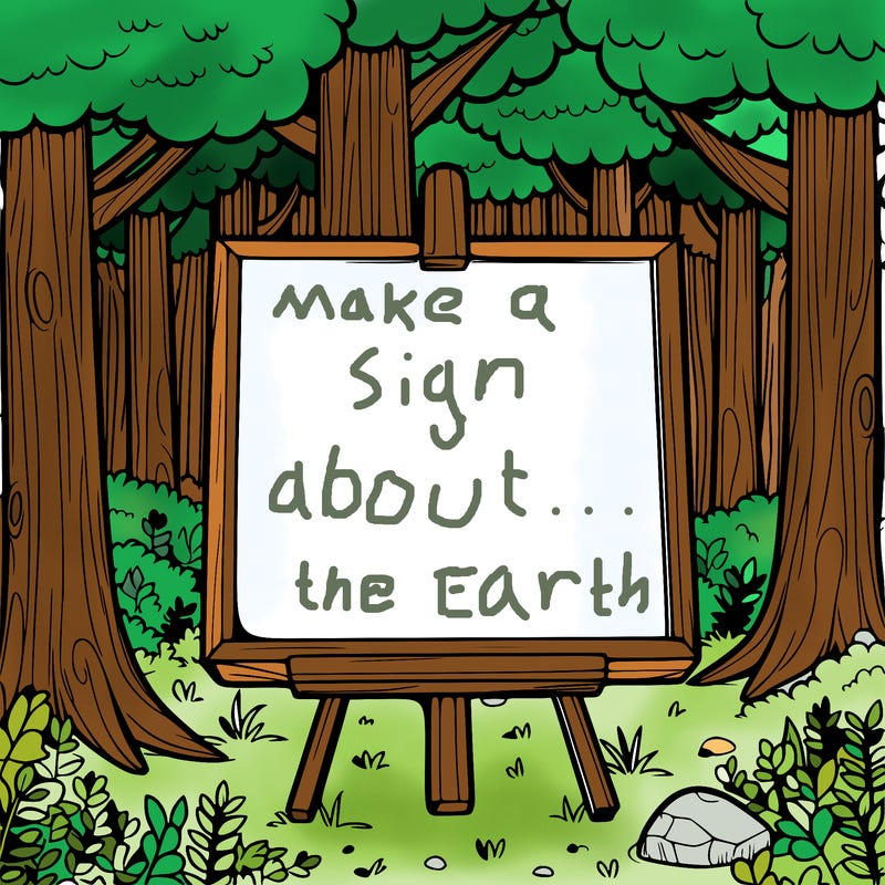 blank canvas sitting in the middle of a forest of trees