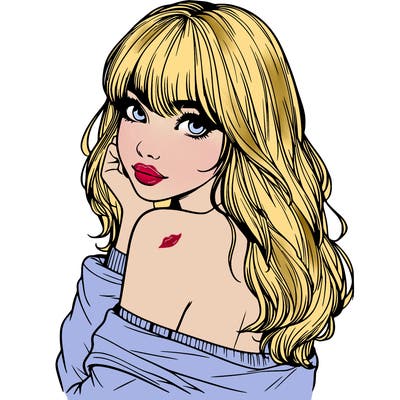 realistic girl with bangs looking over her shoulder