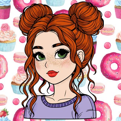 realistic girl with two buns in her hair