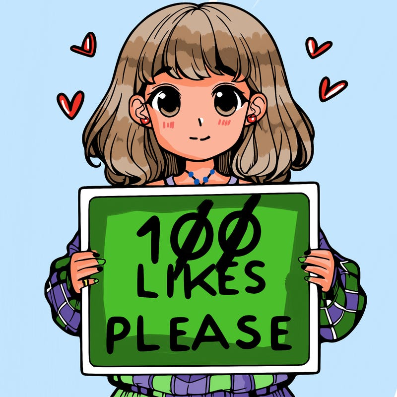 a girl holding a sign saying 100 likes please