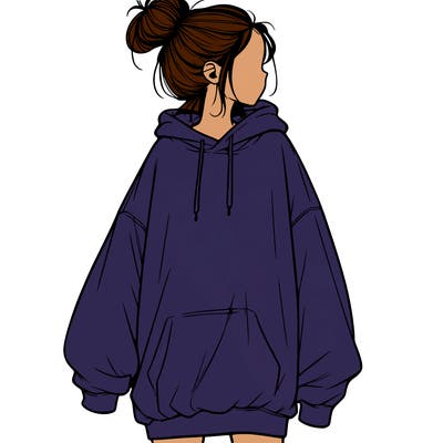 realistic girl with a oversized sweatshirt on and a bun