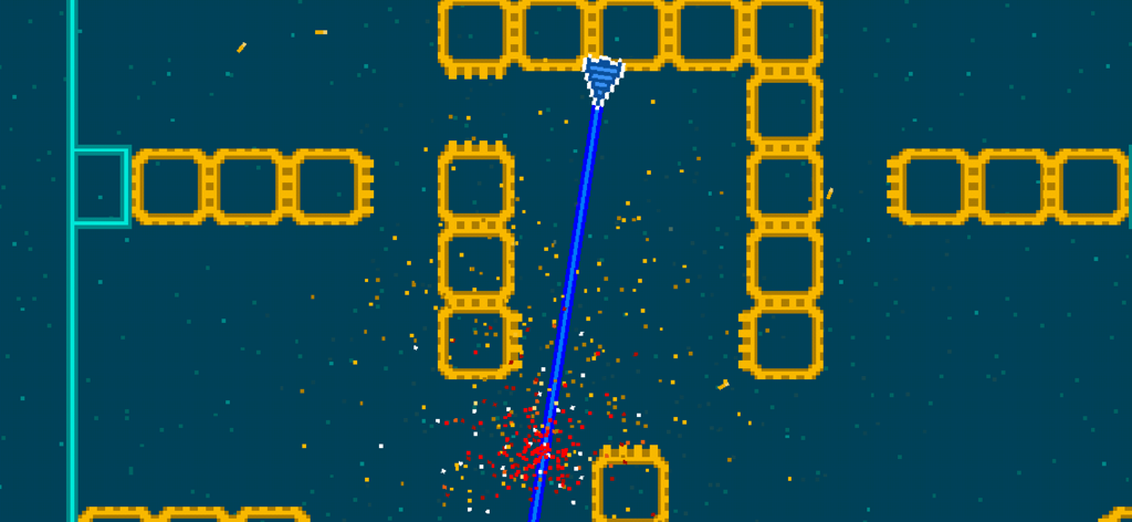 Astro Party - Pixel art space ship firing a blue laser in Astro Party