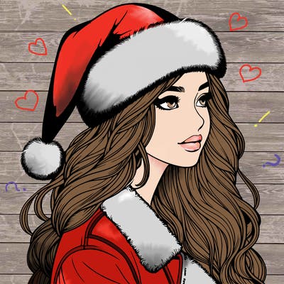 realistic girl in santa hat
