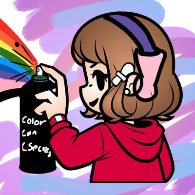 girl with a spray can facing her