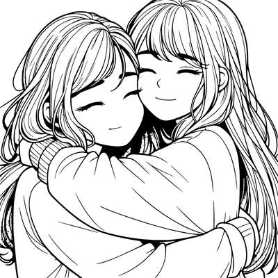 realistic two girls hugging