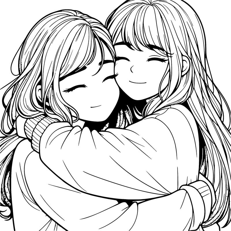 realistic two girls hugging