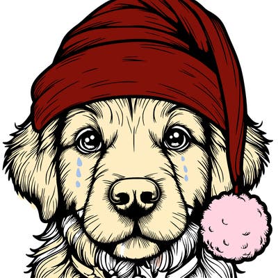 realistic dog with a christmas hat
