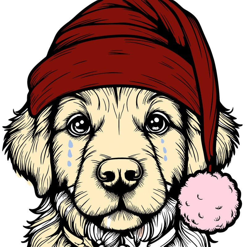 realistic dog with a christmas hat